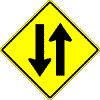 95. This sign means
 
A. Divided highway ahead.

B. Intersection ahead.

C. Four-lane traffic ahead.

D. Two-way traffic ahead.