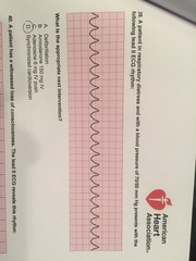 A patient in respiratory distress and with a blood pressure of 70/50 mm Hg presents with the following lead II ECG rhythm:
 What is the appropriate next intervention?