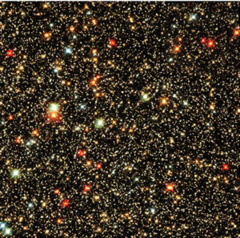 All the stars in this photo are at about the same distance from Earth (some 25,000 light-years away). Which stars in this picture are the largest in size (radius)?