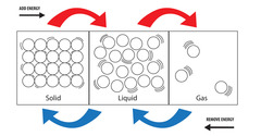 Describe particle movements in the three states of matter: solid, liquid, and gas.