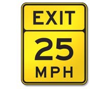 Highway or freeway exit - slow to advisory speed shown
