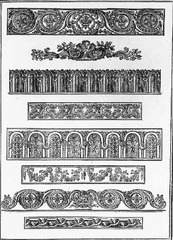 Identify the designer, title or type of work, and date of each image where available: ornaments page from Essai d'une nouvelle