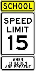 School zone - the 15km/h limit is in effect from 8am - 5pm on school days when children are on the roadway or shoulder.