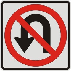The curved arrow-marked sign with a red circle warns that: