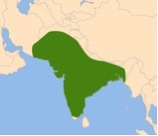 The map shows southern Asia.
What does the shaded area on the map show?