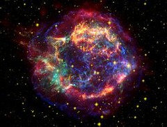 This photograph shows X-ray emission from a supernova remnant. What is the source of the X-rays?