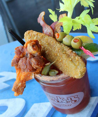 What are the 2 ingredients in the Liquid Tailgate Bloody Mary, including the garnish and rim?