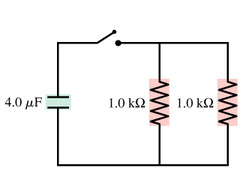 What is the time constant for the discharge of the capacitors in the figure (Figure 1)?