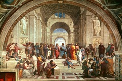 What Renaissance technique does Raphael use in School of Athens? (below)