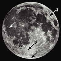 Which feature in this photo of the full moon is one of the lunar maria?